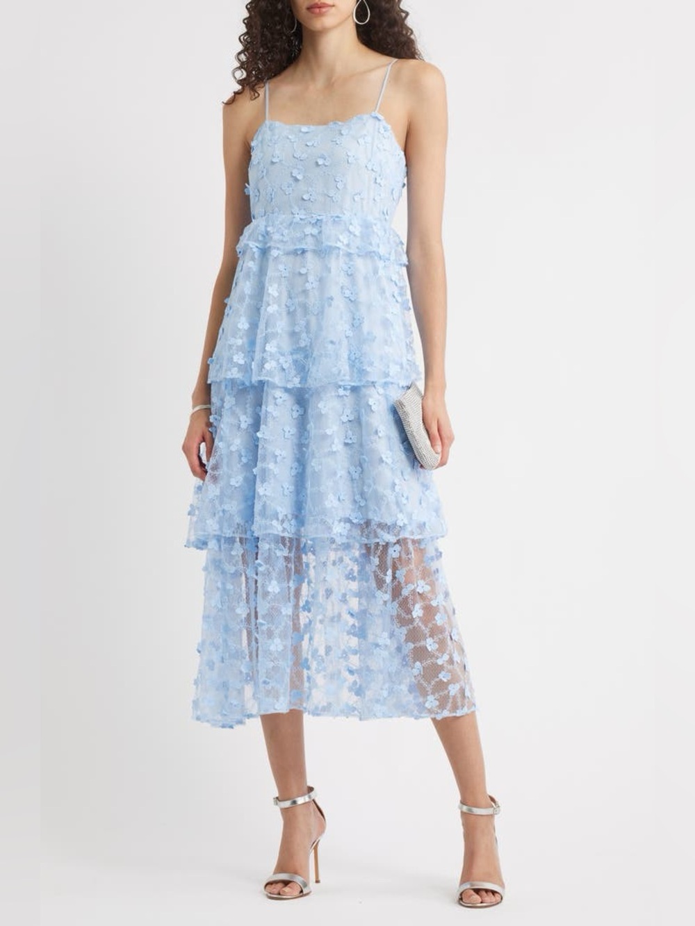 Chelsea28 3D Floral Embroidered Lace Midi Cocktail Dress. Size S Women #449